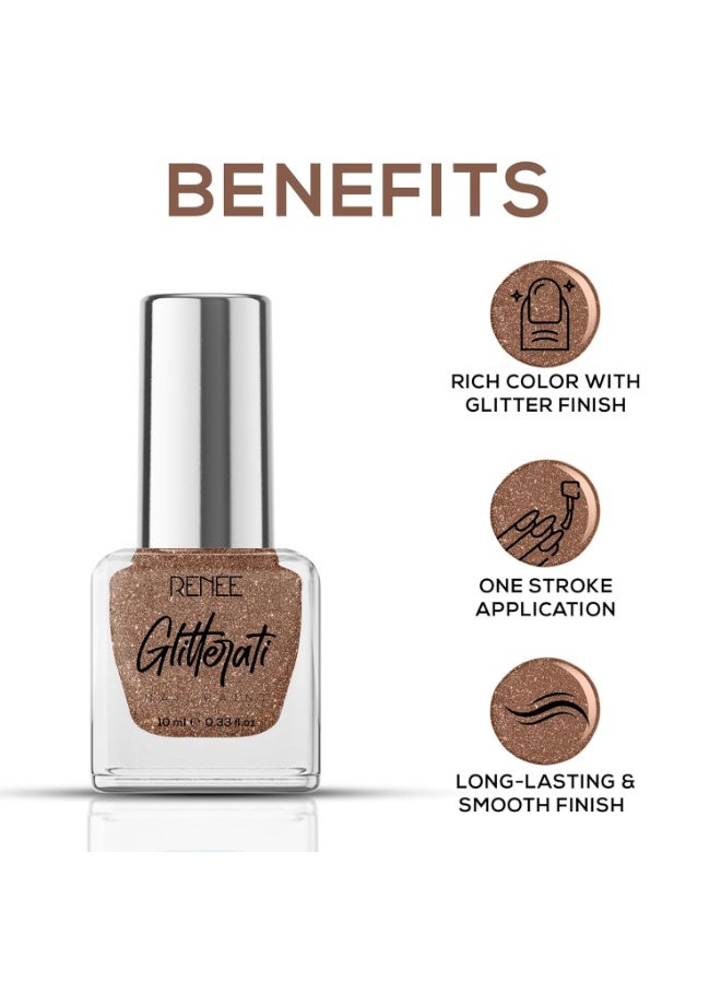 RENEE Glitterati Nail Paint - Rose Beige 10ml | Quick Drying, Glittery Finish, Long Lasting, Chip resisting Formula with High Glitter & Full Coverage | Acetone & Paraben Free - Image 2
